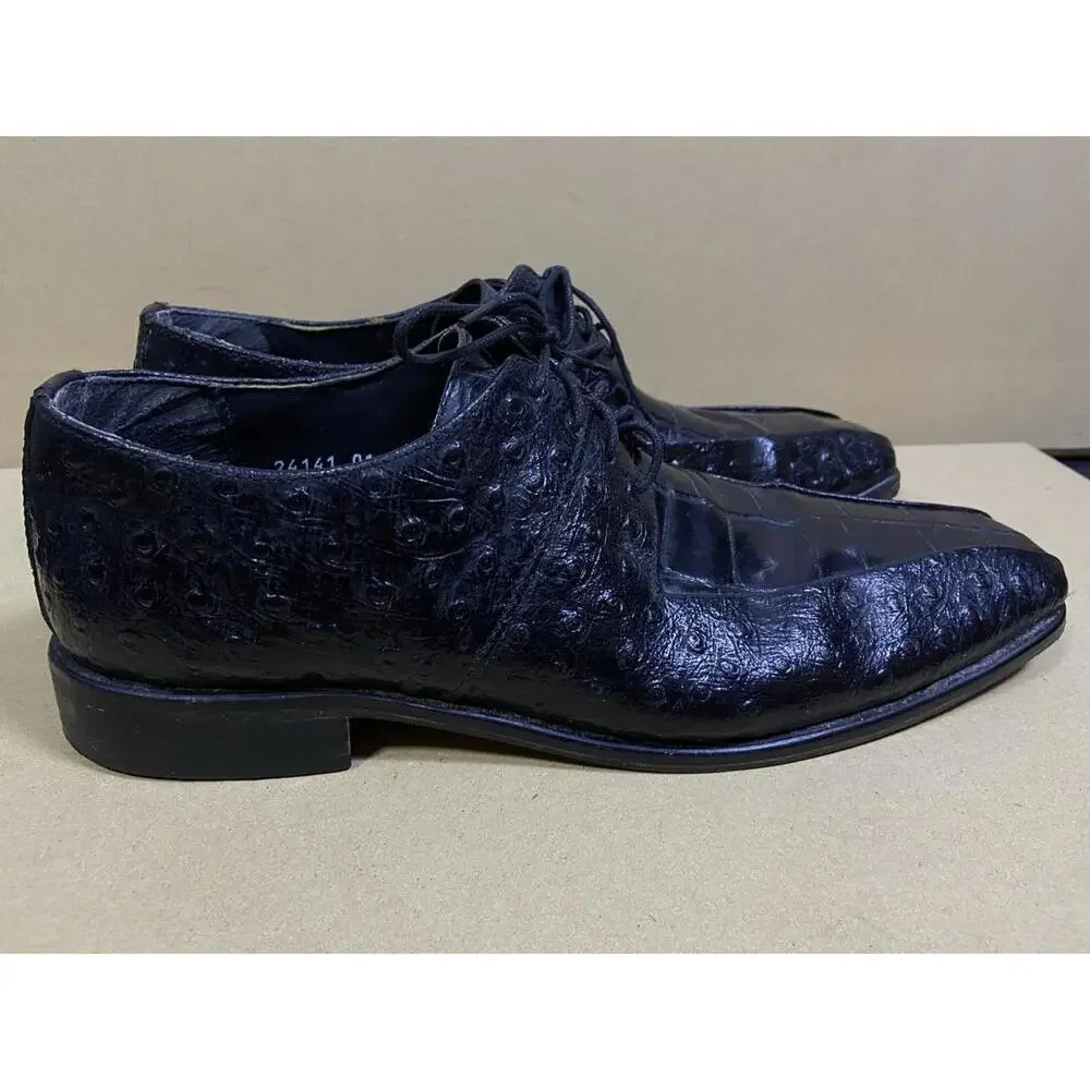 Stacy Adams Mens Black Leather Crocodile Print Oxford Shoe 9.5 M Pietro 24141
